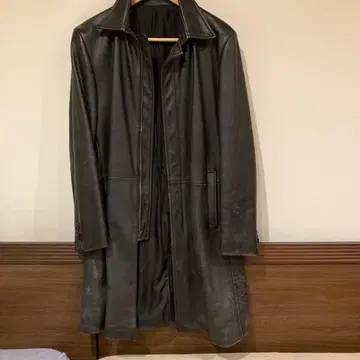 블랙 가죽 롱 코트