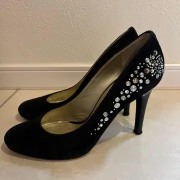 블랙 스웨이드 하이힐 펌프스 스와로스키 큐빅 장식