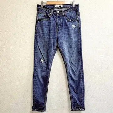 자라 데님 팬츠 스키니 면 혼방 블루 EUR38 데미지 가공 하의