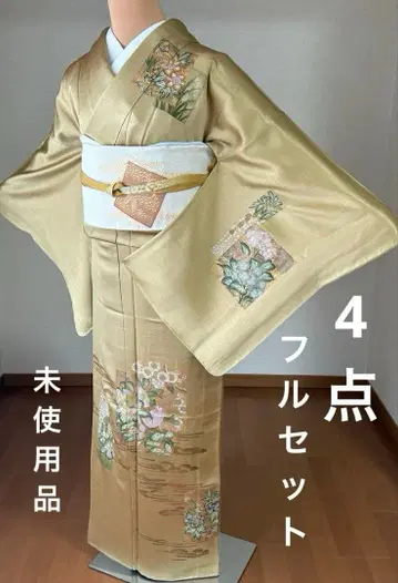 4점 풀세트 순수 실크 호몬기 후쿠로 오비 오비 장식 천 허리띠