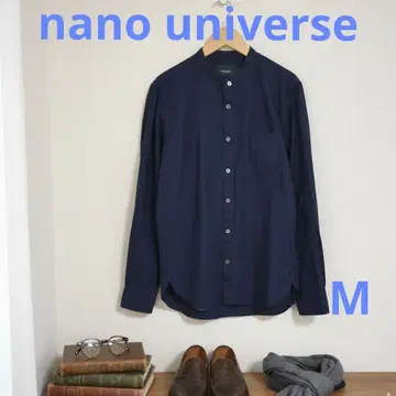 nano universe 밴드 카라 셔츠 M 네이비 무지 심플