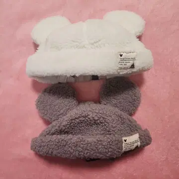 디즈니 보아캡 화이트 베이지 복슬복슬 모자 미키마우스 세트