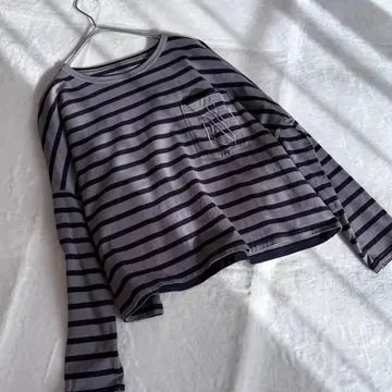 새상품급 RosyMonster 자수 보더 상의 그레이네이비