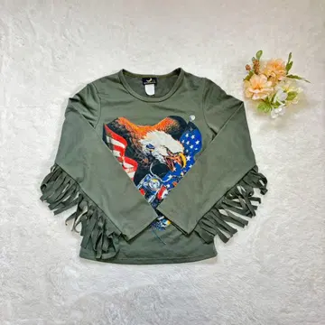 Y2K USA BANANA 이글 독수리 프린지 상의 티셔츠