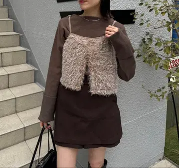 mystic 보아 뷔스티에 세트 니트 브라운