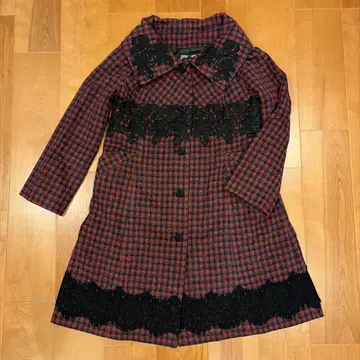 ZIN KATO 레이스 장식의 빨검 체크 롱 코트