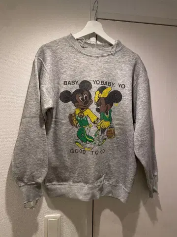 빈티지 디즈니 미키마우스 맨투맨 데미지 블랙