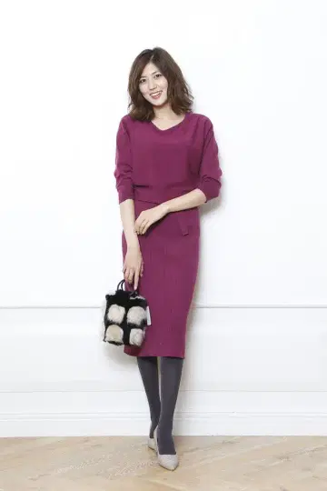 [ 택 포함 새상품 ] 마이 스트라다 니트 원피스 돌먼 7부 소매 퍼플