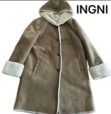 INGNI 후드 부착 브라운 무스탕 코트 M