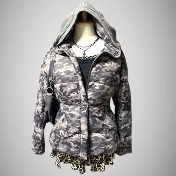 다운 자켓 아우터 카모 패턴 후드 Y2K 헤이세이 갸루 그런지