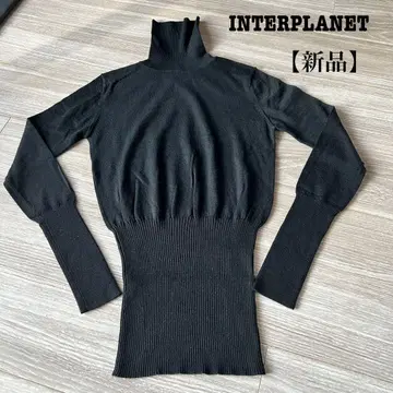 INTERPLANET 블랙 터틀넥 울 100% 니트
