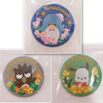 [ 세트 ] 산리오 턱시도샘 포차코 배드마츠마루 꽃말 자수 캔뱃지