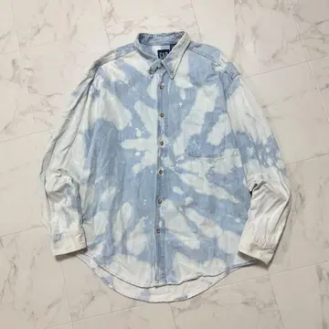 USA 제조 90s GAP 긴팔 데님 셔츠 케미컬 빈티지 L 구제 의류