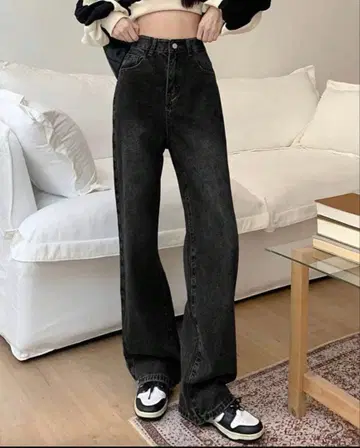 워시드 캐주얼 하이웨스트 스트레이트 청바지