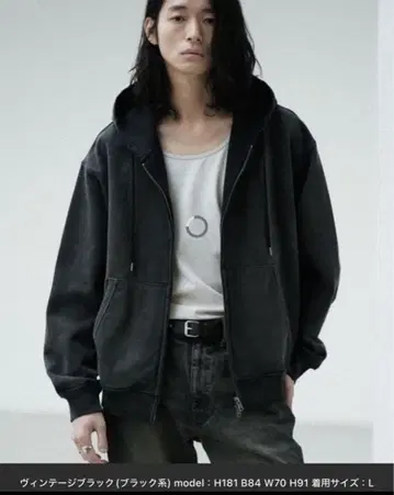 WYM LIDNM 지퍼 후드티 빈티지 블랙 L 사이즈