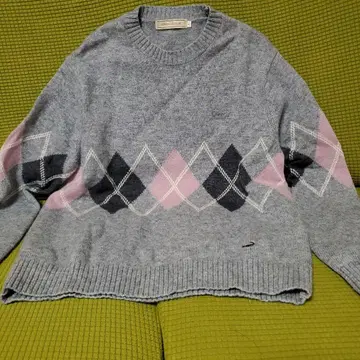 CROCODILE 그레이 다이아몬드 패턴 스웨터 L 사이즈 구제 의류