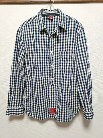 FOURTHIRTY 체크 무늬 긴팔 셔츠 네이비/화이트