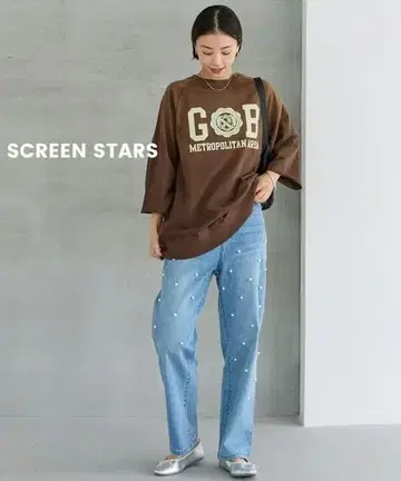 SCREEN STARS 빈티지 가공 플로키 프린트 풀오버