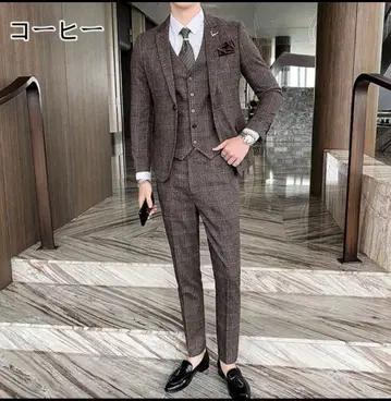 [ 미사용 새상품 ] 커피색 체크 무늬 캐주얼 수트 L/XL