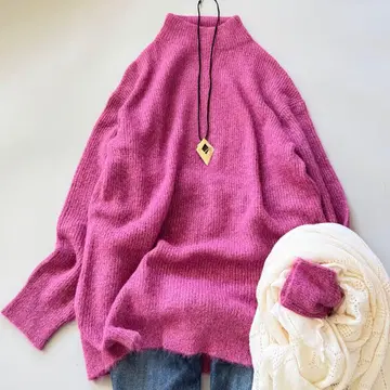 다마 컬렉션 루즈핏 알파카 혼방 긴팔 니트 퍼플 라메