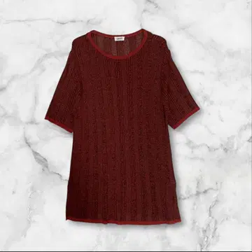 반팔 니트 탑 성인 레트로 캐주얼 빨간색 계열 시스루 편직 일본제