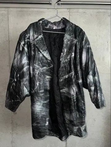 Vintage 오버 사이즈 가죽 코트 자켓 블랙 그레이 M