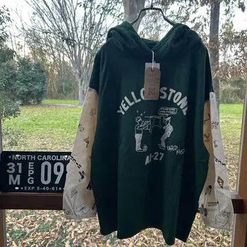 소매 절개 칼리지 로고 맨투맨 후드티 카키