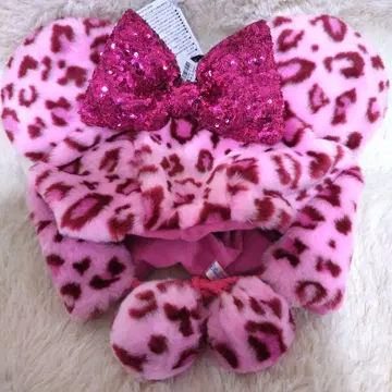 디즈니 미니 팬캡 레오파드 무늬 핑크
