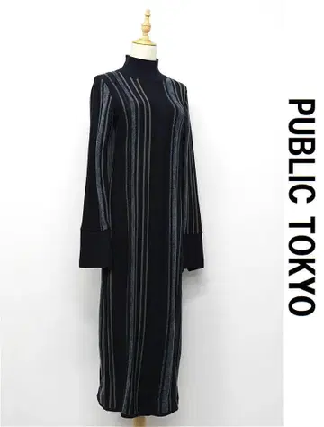 C506 퍼블릭 도쿄 자수 스트라이프 니트 원피스