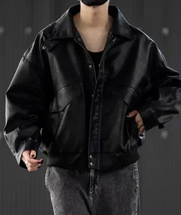 CLEL 빈티지 디자인 인조 가죽 블루종