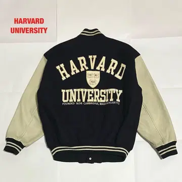 하버드 대학교 소가죽 가죽 바시티 자켓 칼리지 로고