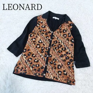[ 레오나르/LEONARD ] 반팔 가디건 레오파드 표범 무늬 코튼 신축