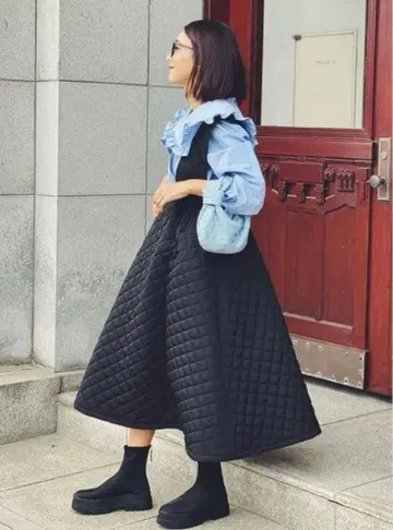 [ 새상품급 ] rosymonster 퀼팅 점퍼 원피스 블랙 F