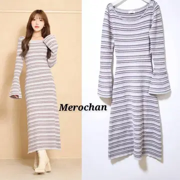 다리치 멀티 보더 니트 원피스 퍼플