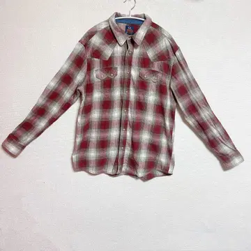 새상품급 Moon Shine 빨간색과 화이트 체크 플란넬 셔츠 M 사이즈