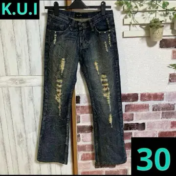 K.U.I 데미지 데님 데님 하의 청바지 라메 믹스 30