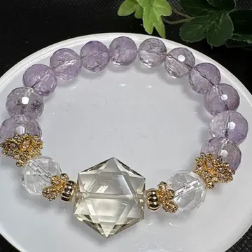 [ 양질 ] 시트린 육망성 라벤더 자수정 미러볼컷 수정