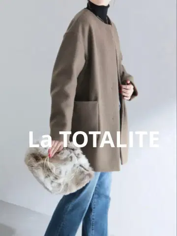 LaTotalite 아쿠아 울 미들 기장 노카라 코트 36