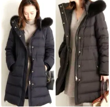 새상품급 이에나 퍼 롱 다운 코트 네이비 34