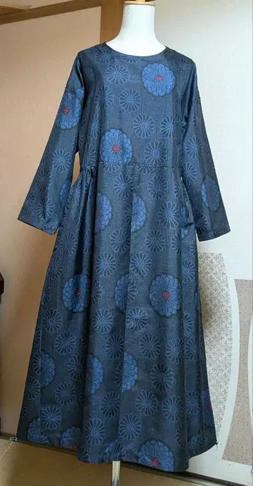 기모노 리메이크 견직물 개더 원피스