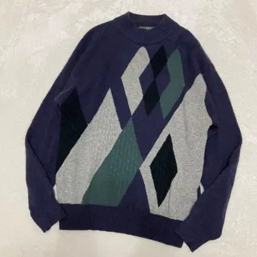 캐시미어 100% 스웨터 크루넥 니트 아가일 남성용 M