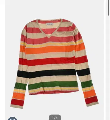 멀티 컬러 스트라이프 긴팔 니트 스웨터