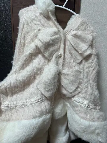 리즈리사 더블 리본 니트 퍼 판초