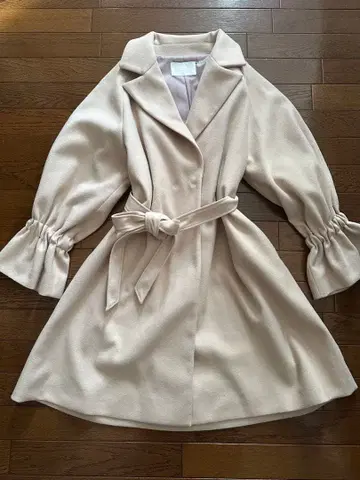 베이지 허리 리본 롱 코트