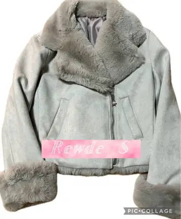 라이트 그레이 퍼 무스탕 라이더 스코트 S 사이즈