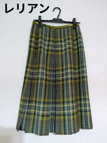레리안 체크 무늬 롱 플리츠 스커트 9호 울