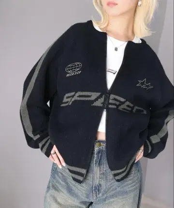 [ JaVa 자바 콜라보 ] 스포티 더블 지퍼 니트 블루종