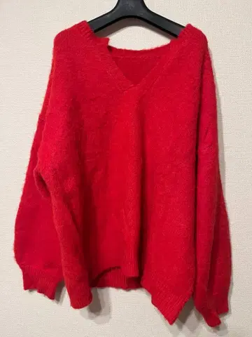 feepur [핸드 워셔블] 울 혼방 기모 키넥 니트 빨간색