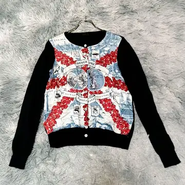 [캐시미어 혼방] 폴스미스 가디건 영국 지도 런던 장미 패턴 M 블랙