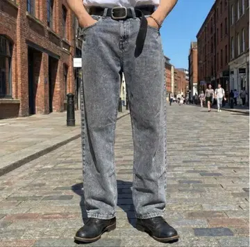 와이드 벌룬 데님 팬츠 그레이 케미컬